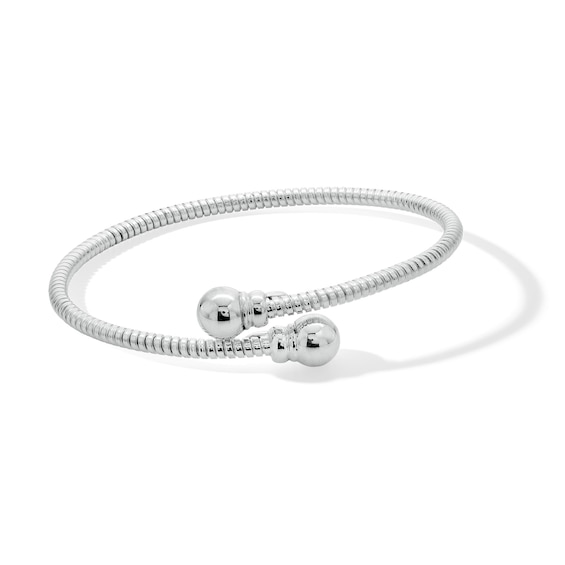 Ribbed Ball-Ends Bypass Bangle in Hollow Sterling Silver