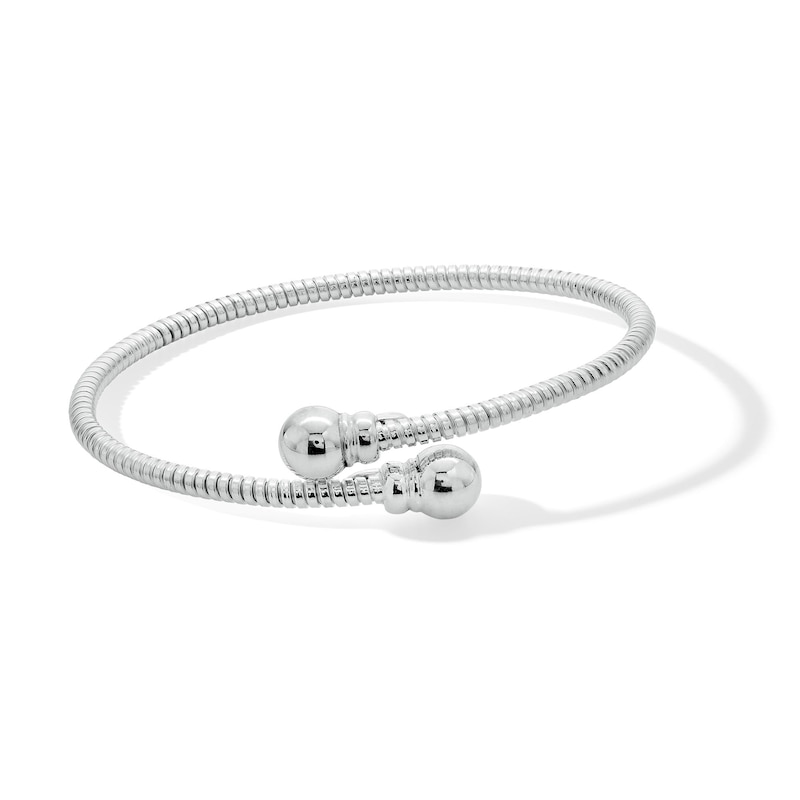 Main Image 1 of Ribbed Ball-Ends Bypass Bangle in Hollow Sterling Silver