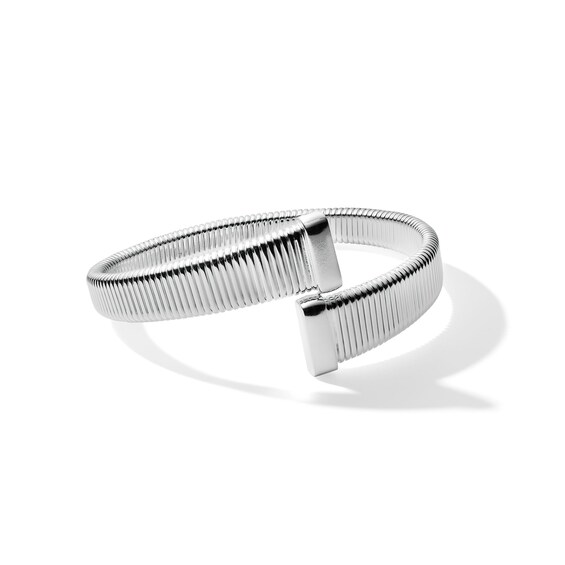 Graduated Ribbed Bypass Cuff Bangle in Hollow Sterling Silver