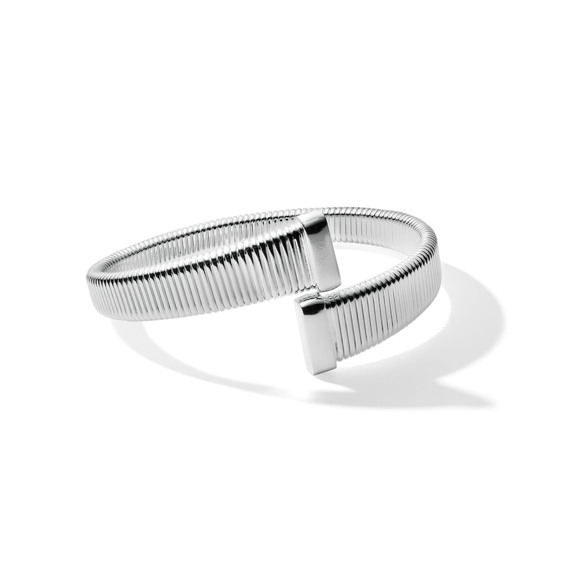 Main Image 1 of Graduated Ribbed Bypass Cuff Bangle in Hollow Sterling Silver