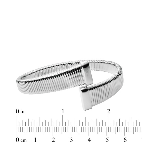 Graduated Ribbed Bypass Cuff Bangle in Hollow Sterling Silver