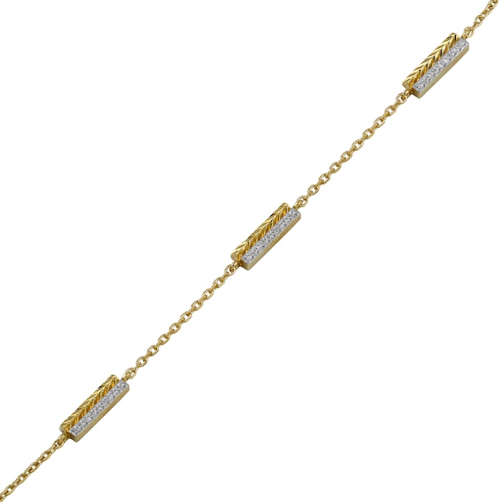 1/10 CT. T.w. Diamond Textured Double Bar Station Bracelet in 24K Gold Vermeil - 7.25"