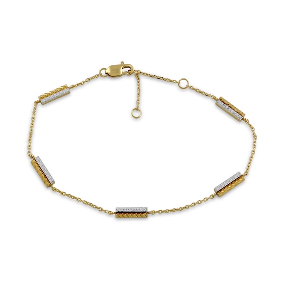 1/10 CT. T.w. Diamond Textured Double Bar Station Bracelet in 24K Gold Vermeil - 7.25"