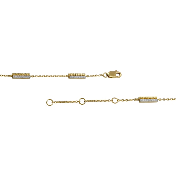 1/10 CT. T.w. Diamond Textured Double Bar Station Bracelet in 24K Gold Vermeil - 7.25"