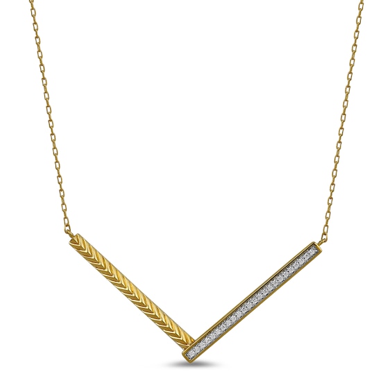 1/10 CT. T.w. Diamond Textured Chevron Necklace in 24K Gold Vermeil