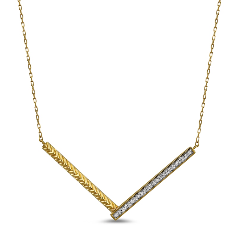 Main Image 1 of 1/10 CT. T.W. Diamond Textured Chevron Necklace in 24K Gold Vermeil