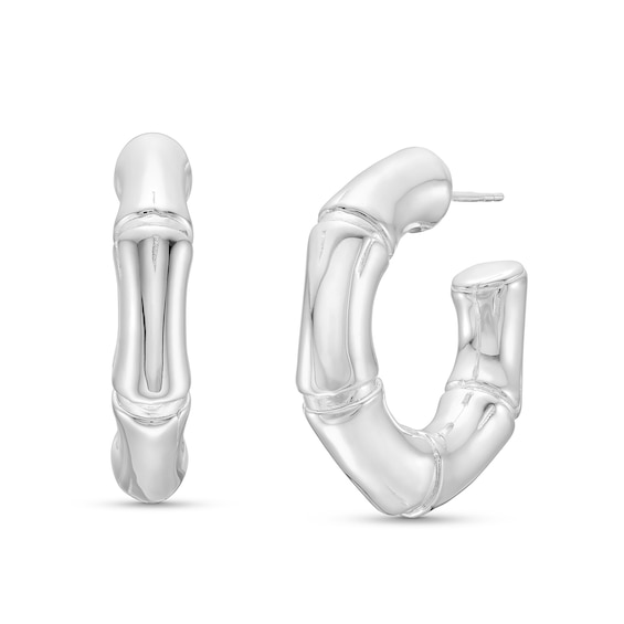 30.0mm Bamboo Open Hoop Earrings in Hollow Sterling Silver