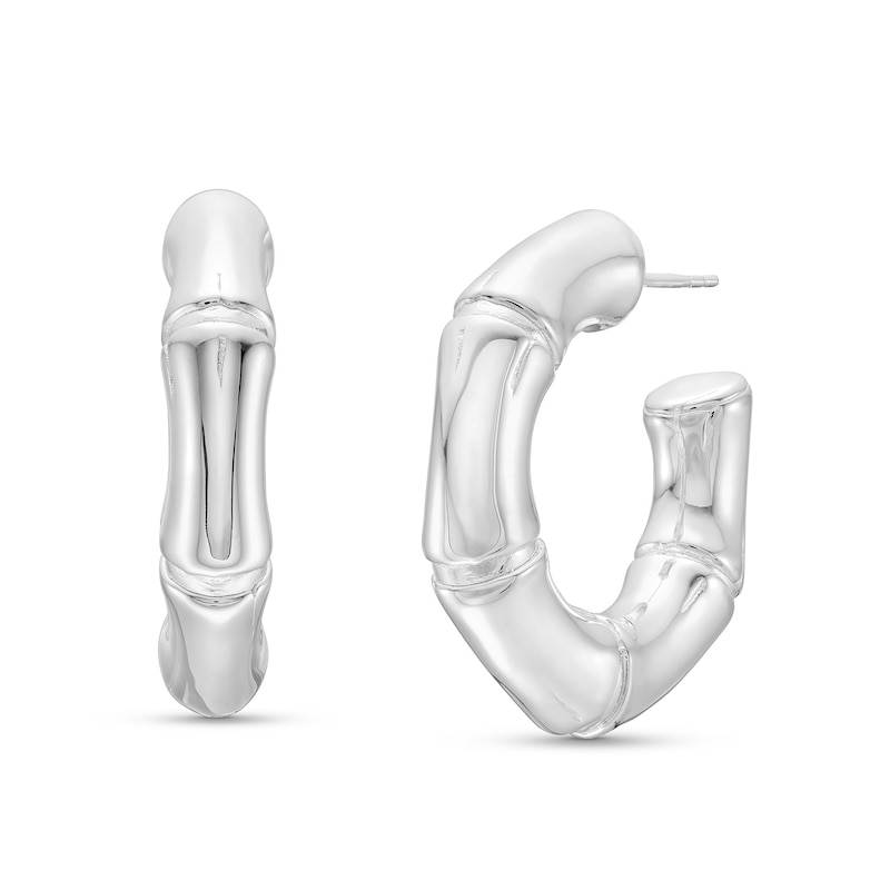 Main Image 1 of 30.0mm Bamboo Open Hoop Earrings in Hollow Sterling Silver