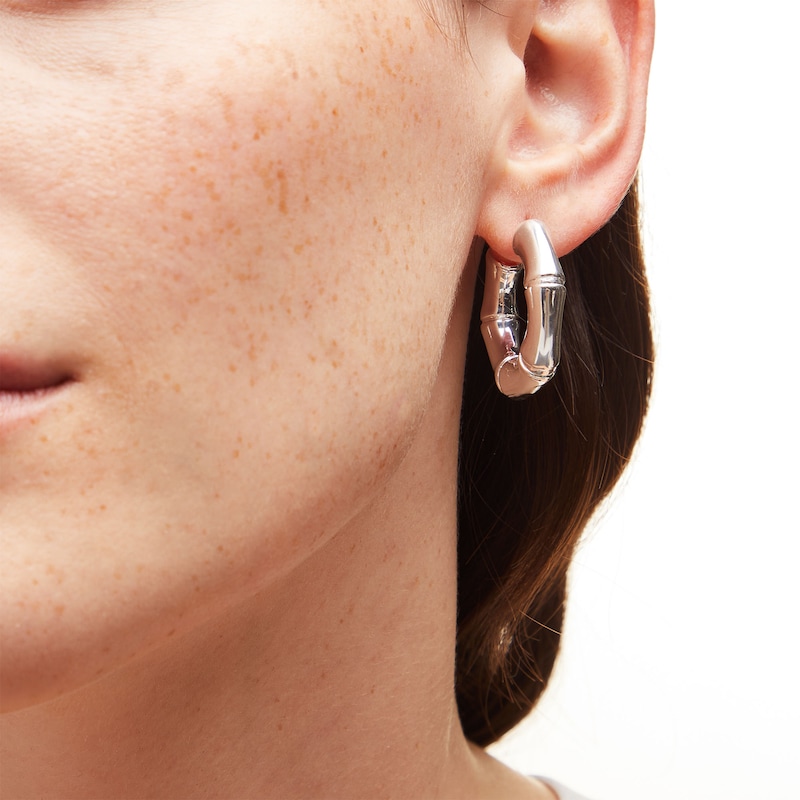 Main Image 2 of 30.0mm Bamboo Open Hoop Earrings in Hollow Sterling Silver