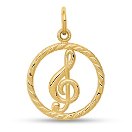 Treble Clef Circle Charm in Solid 14K Gold