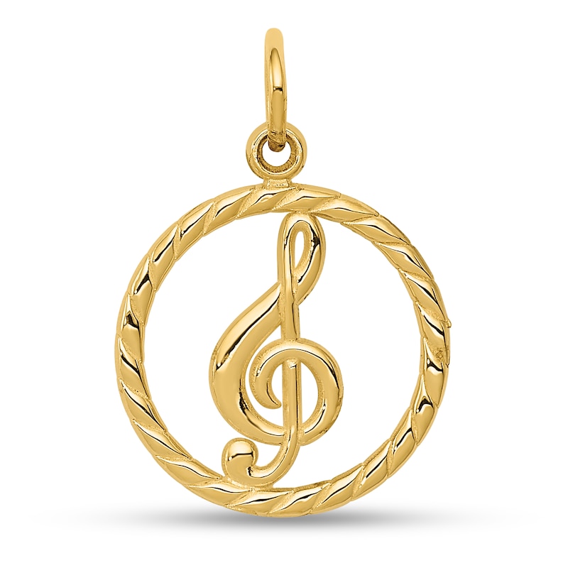 Main Image 1 of Treble Clef Circle Charm in Solid 14K Gold