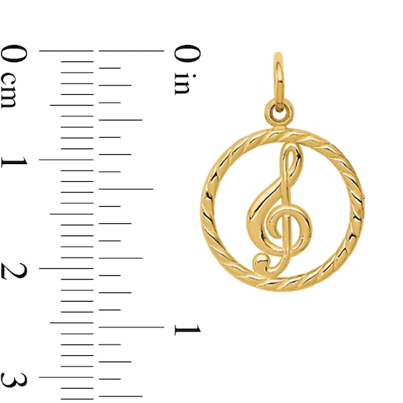 Treble Clef Circle Charm in Solid 14K Gold