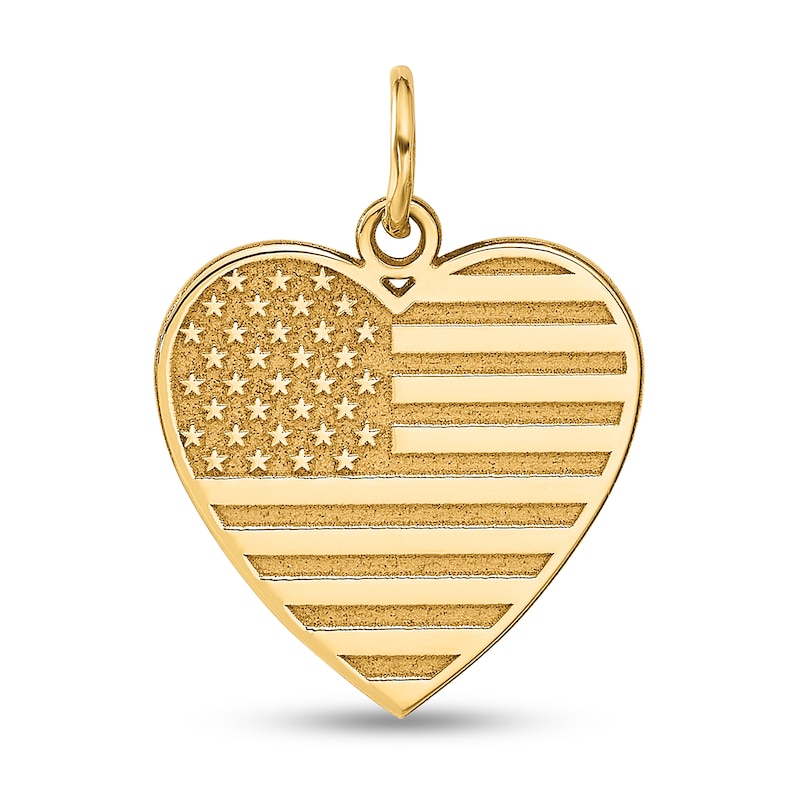 Main Image 1 of Heart with Flag Charm in Solid 14K Gold