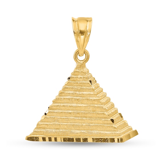 Stepped Pyramid Necklace Charm in Solid 14K Gold
