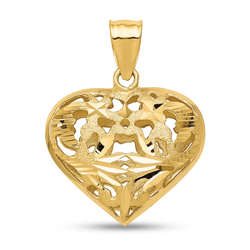 Main Image 1 of 3-D Ornate Cutout Heart Necklace Charm in Hollow 14K Gold