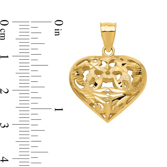 3-D Ornate Cutout Heart Necklace Charm in Hollow 14K Gold