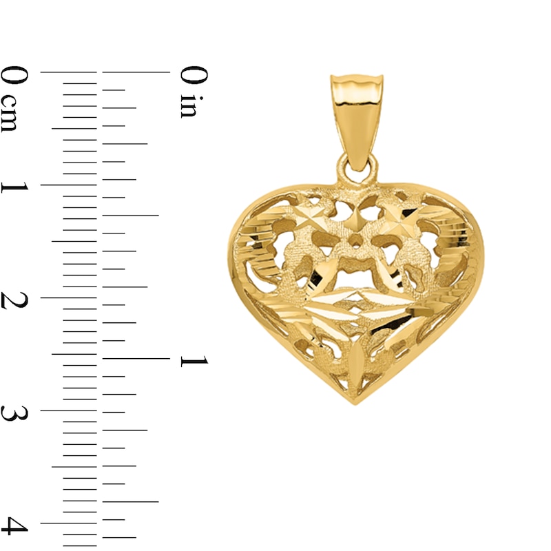 Main Image 2 of 3-D Ornate Cutout Heart Necklace Charm in Hollow 14K Gold