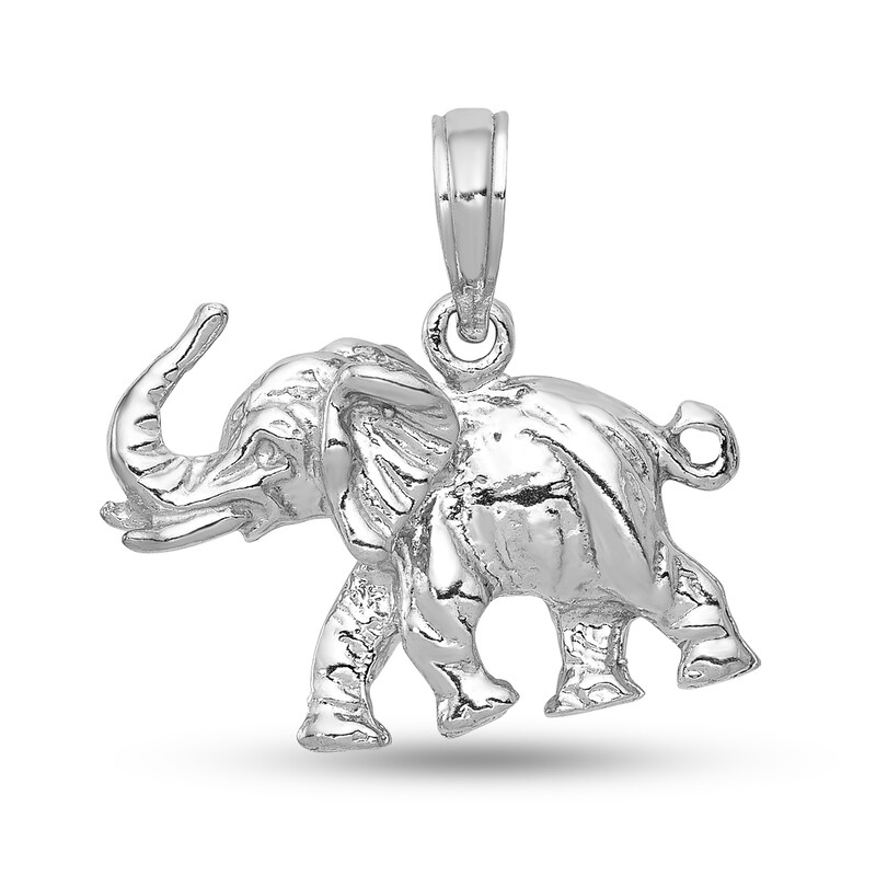 Main Image 1 of 3-D Elephant Necklace Charm in Solid 14K White Gold