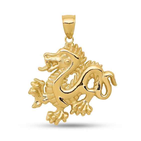 Dragon Necklace Charm in Solid 14K Gold