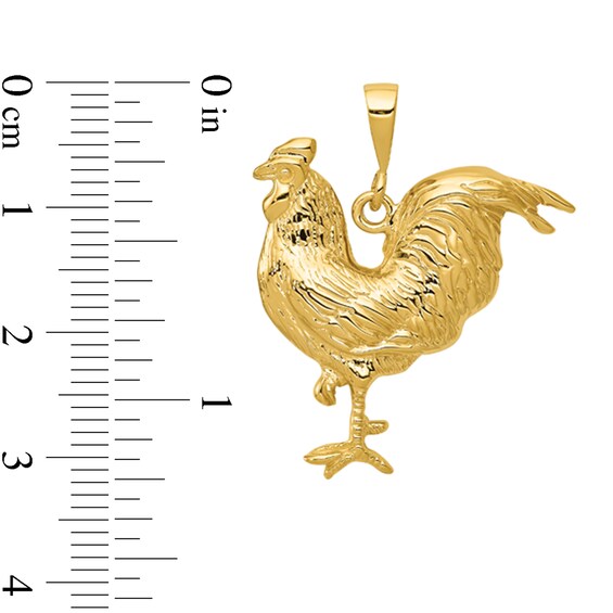 Rooster Necklace Charm in Solid 14K Gold