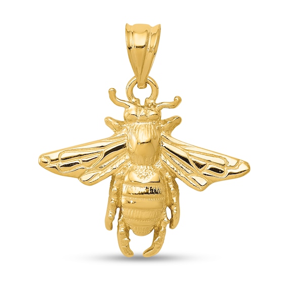 Bee Necklace Charm in Solid 14K Gold