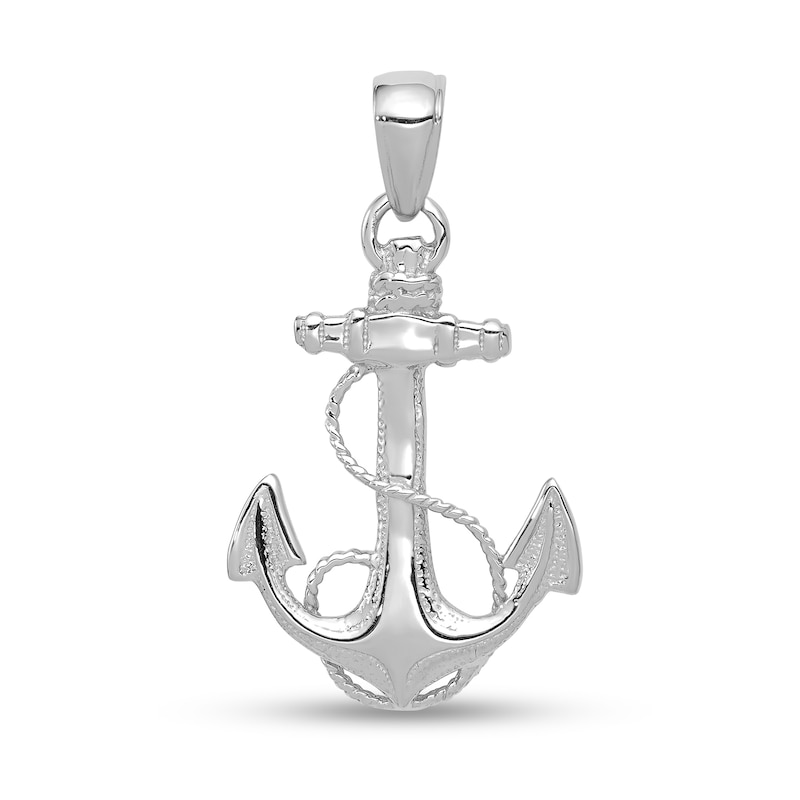 Main Image 1 of Anchor and Rope Necklace Charm in Solid 14K White Gold