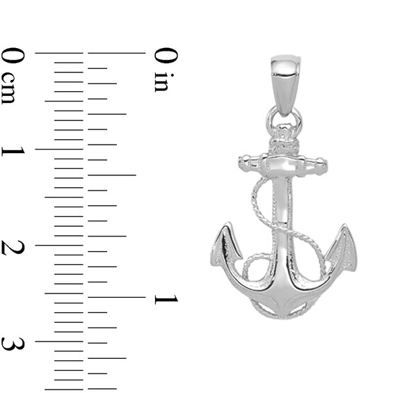 Anchor and Rope Necklace Charm in Solid 14K White Gold