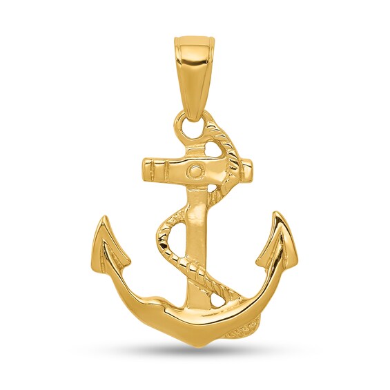 Anchor and Rope Necklace Charm in Solid 14K Gold