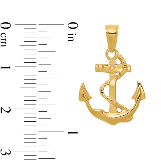 Anchor and Rope Necklace Charm in Solid 14K Gold