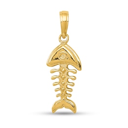 3-D Fishbone Necklace Charm in Solid 14K Gold