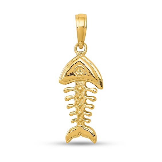 3-D Fishbone Necklace Charm in Solid 14K Gold