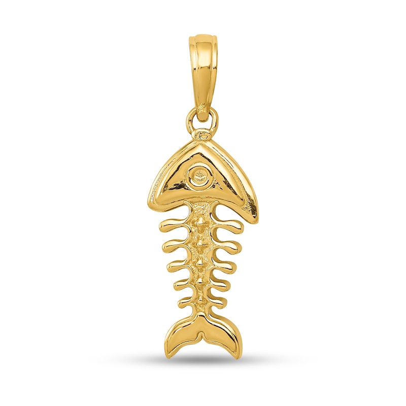 Main Image 1 of 3-D Fishbone Necklace Charm in Solid 14K Gold