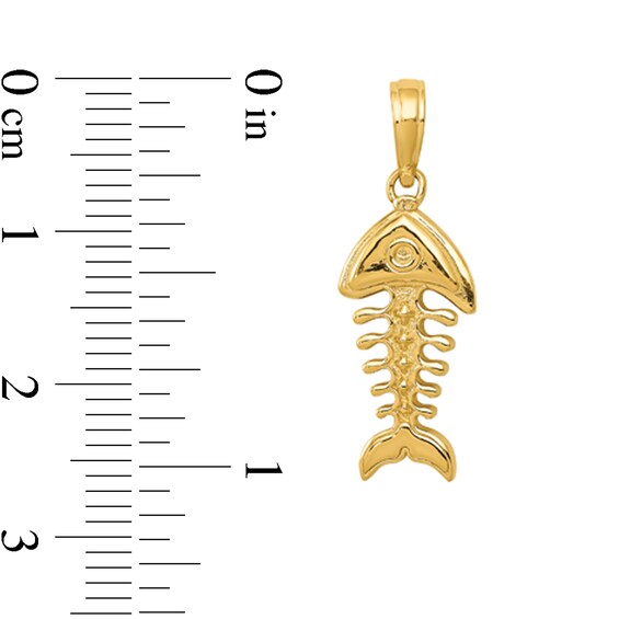 3-D Fishbone Necklace Charm in Solid 14K Gold