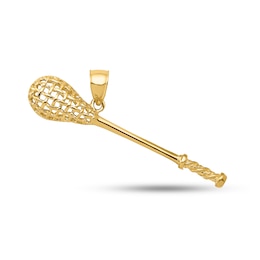 3-D Lacrosse Stick Necklace Charm in Solid 14K Gold
