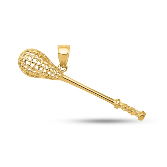 3-D Lacrosse Stick Necklace Charm in Solid 14K Gold