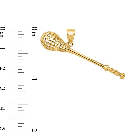 3-D Lacrosse Stick Necklace Charm in Solid 14K Gold