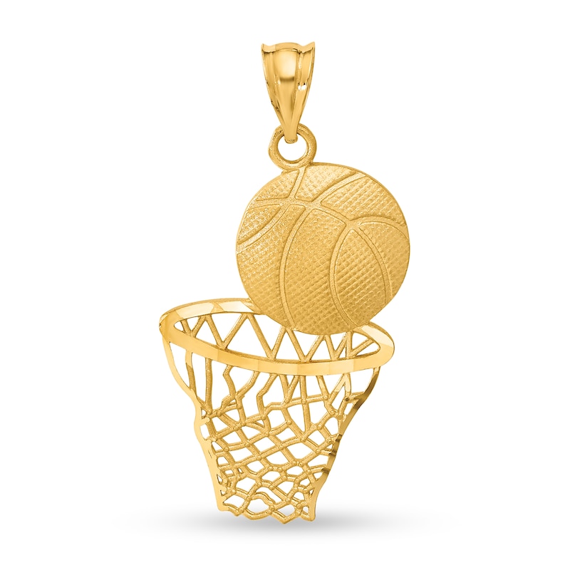 Main Image 1 of Diamond-Cut Basketball and Net Necklace Charm in Solid 14K Gold