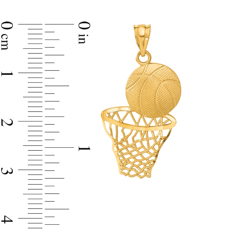 Main Image 2 of Diamond-Cut Basketball and Net Necklace Charm in Solid 14K Gold