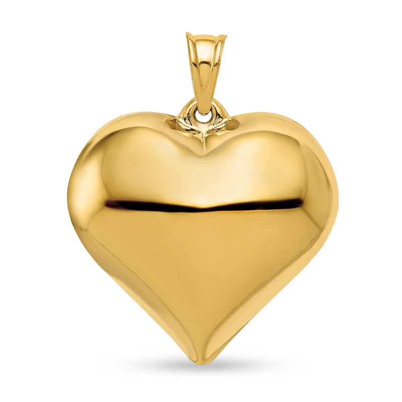 Main Image 1 of 3-D Large Puffed Heart Necklace Charm in Hollow 14K Gold