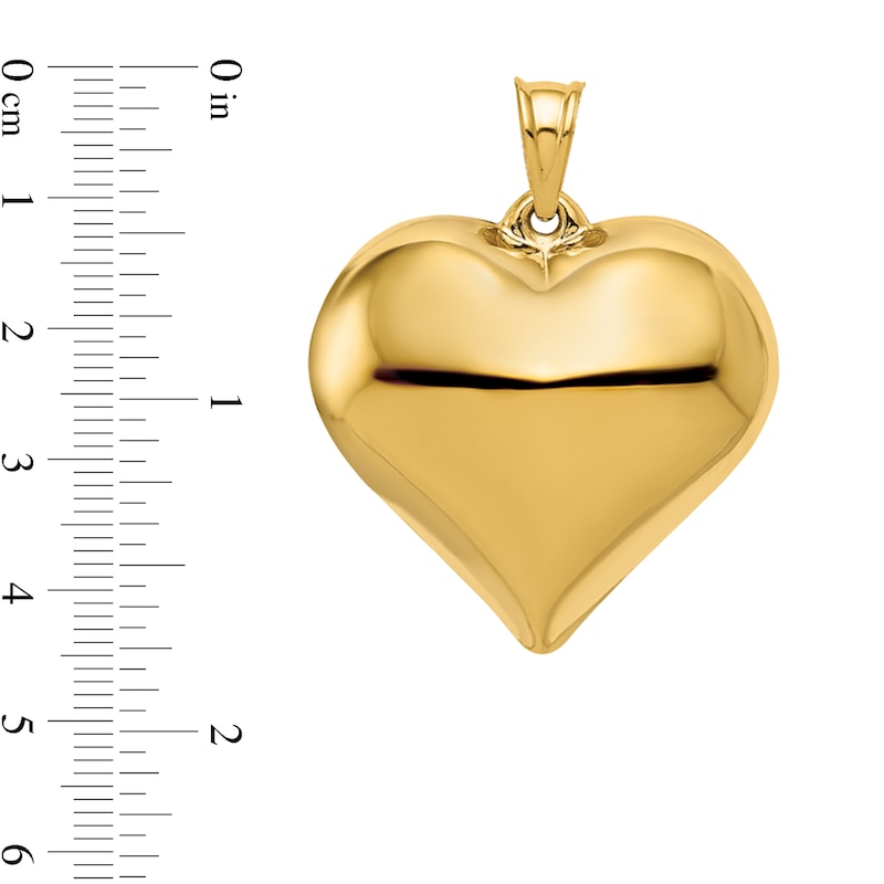 Main Image 2 of 3-D Large Puffed Heart Necklace Charm in Hollow 14K Gold