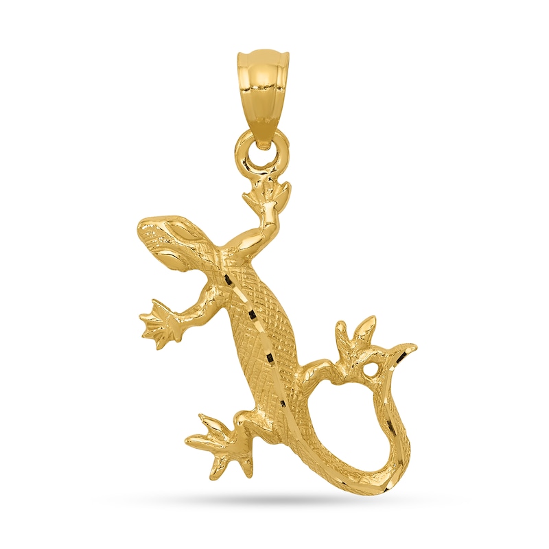 Main Image 1 of Diamond-Cut Lizard Necklace Charm in Solid 14K Gold