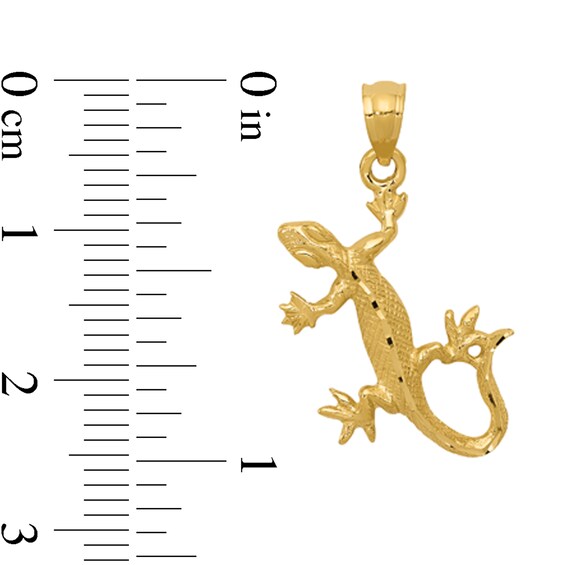 Diamond-Cut Lizard Necklace Charm in Solid 14K Gold