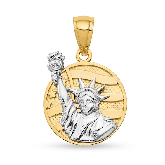 Lady Liberty Medallion Necklace Charm in Solid 14K Two-Tone Gold
