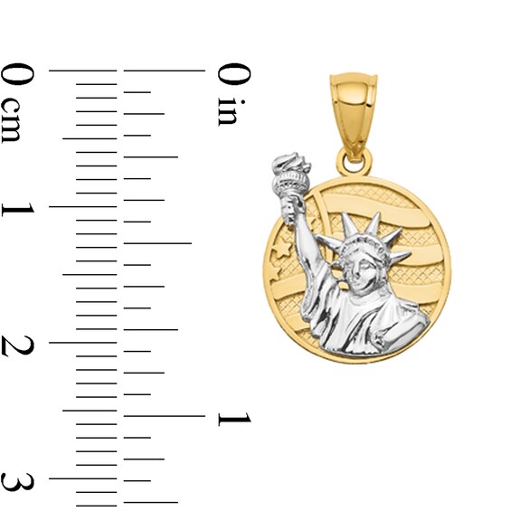 Lady Liberty Medallion Necklace Charm in Solid 14K Two-Tone Gold