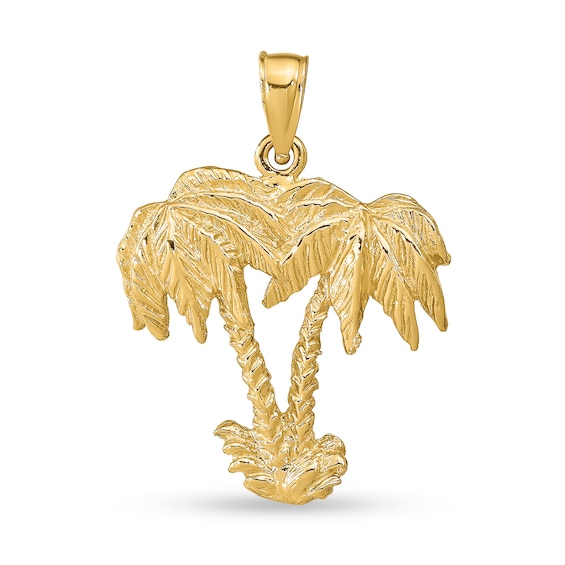 Twin Palm Trees Necklace Charm in Solid 14K Gold