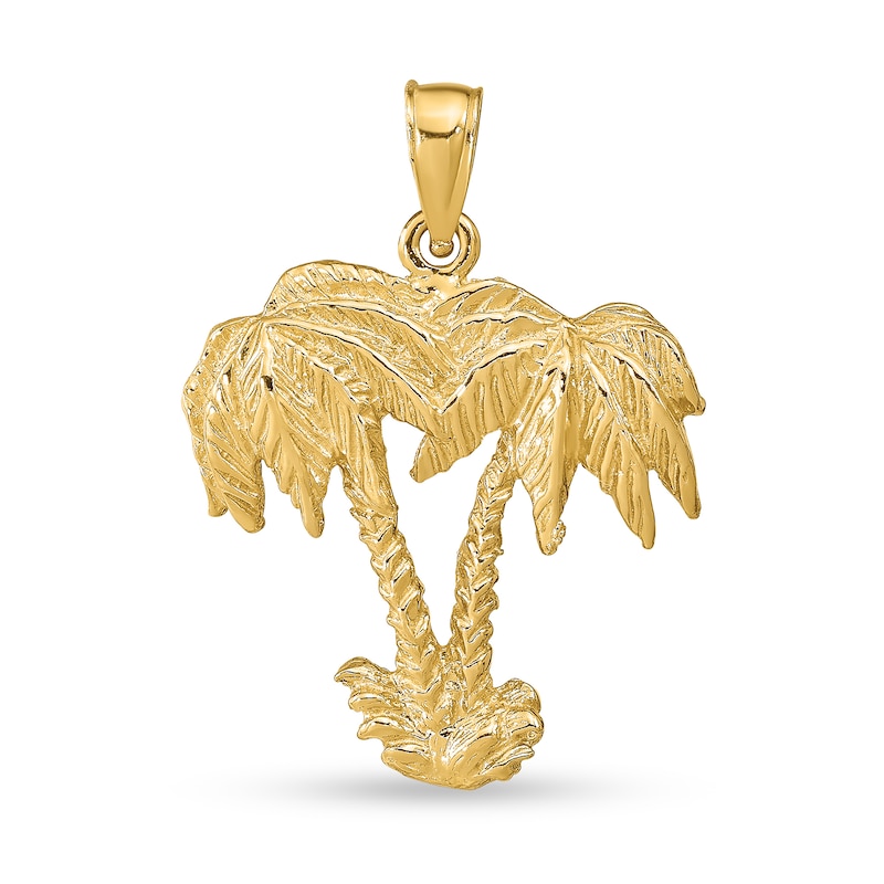 Main Image 1 of Twin Palm Trees Necklace Charm in Solid 14K Gold
