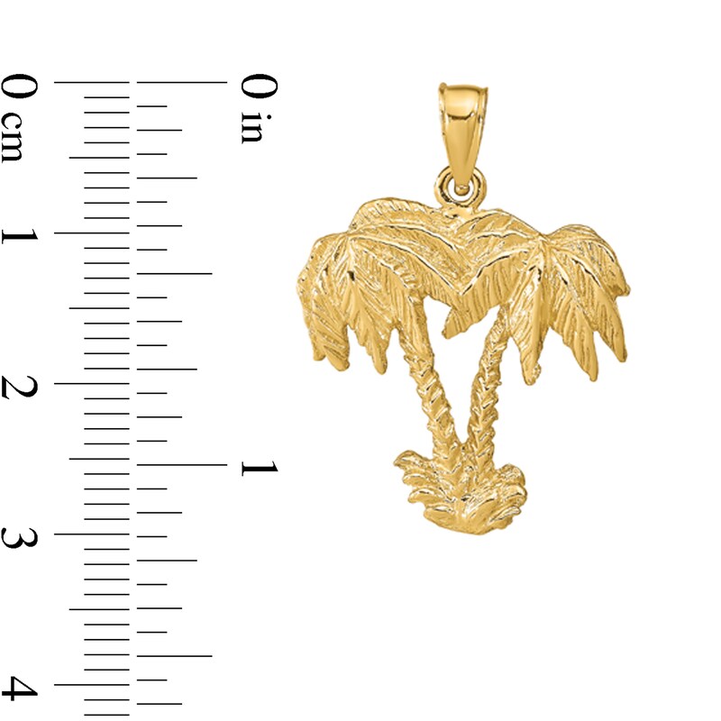 Main Image 2 of Twin Palm Trees Necklace Charm in Solid 14K Gold