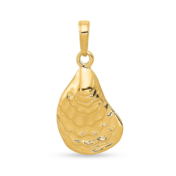 Oyster Shell Necklace Charm in Solid 14K Gold