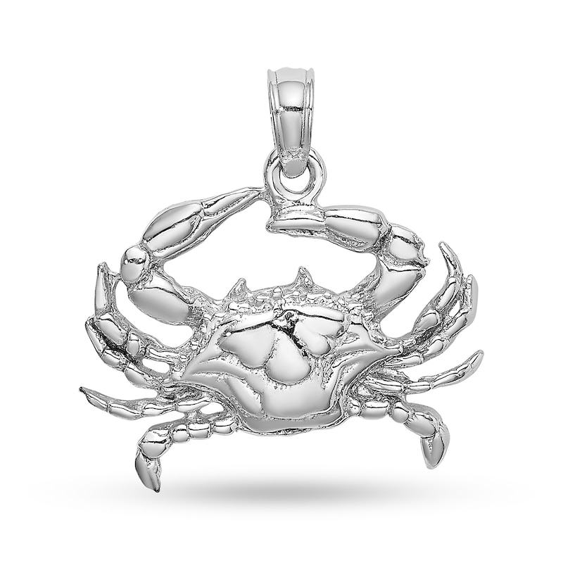Main Image 1 of Blue Crab Necklace Charm in Solid 14K White Gold