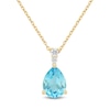 Thumbnail Image 1 of Pear-Shaped Swiss Blue Topaz and White Lab-Created Sapphire Drop Pendant in 10K Gold